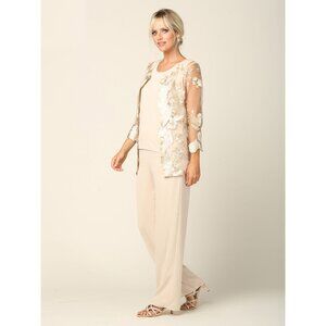 Eva USA #3426 Mothers Three Piece Pant Suit-Champagne Gold-Size L-New W/Tags